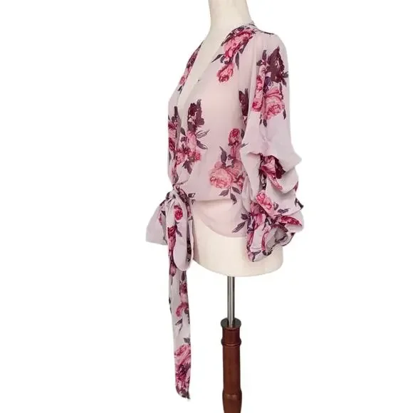 Live 4 Truth Floral Tie Front Kimono Crop Top Boho Puff Sleeve Cardigan XS NWT - Picture 5 of 10